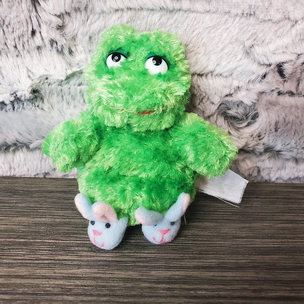 RUSS 3" Teeny Tiny Stuffed Animal Grene Frog With‎ Blue Bunny Slippers
